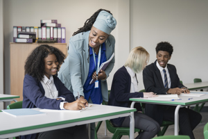 Female teacher with small group